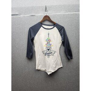 Disney Parks Macaron Eiffel Tower Graphic Womens Raglan Shirt M Cotton/Poly Blen
